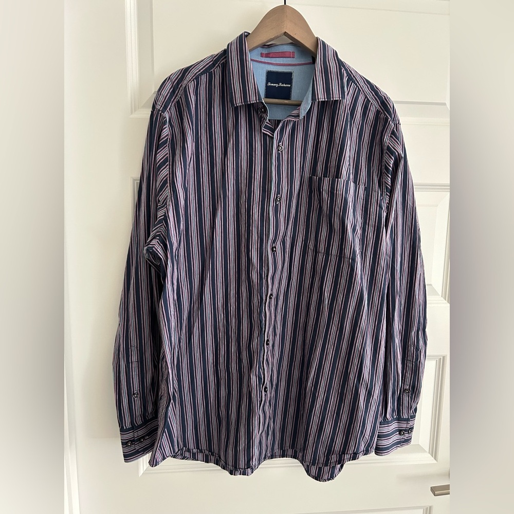 Tommy Bahama Men’s Shirt Blue Pink Striped Size XL